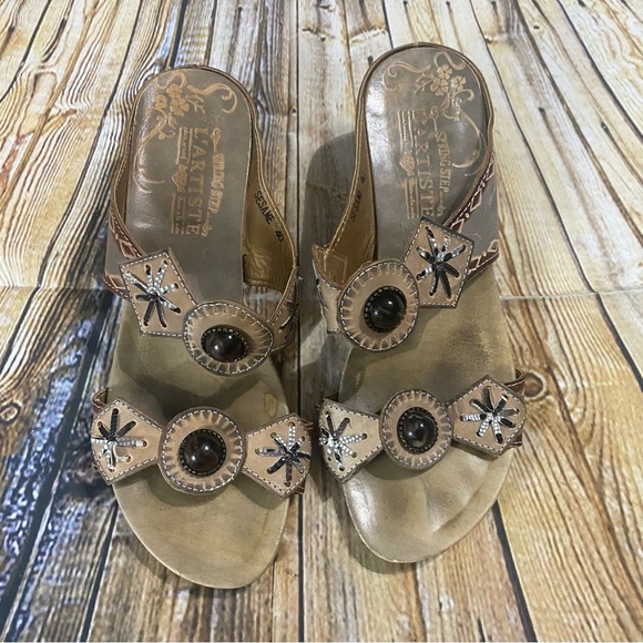 L Artise by Spring Step Sesame Tan Slop On 2 1-2” Wedge Sandals - Picture 2 of 5